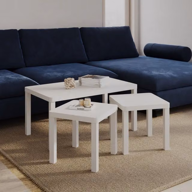 EONLION Set of 3 White Wooden Nesting Coffee Tables – 1