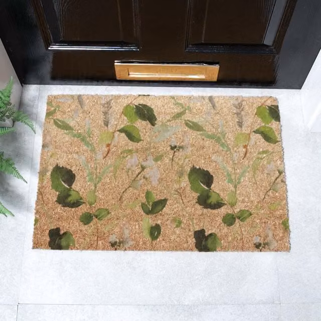 Artsy Mats Watercolour Leaves Coir Doormat in Brown, W: 60 cm, D: 40 cm