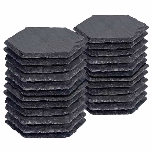 Argon Tableware Hexagon Black Slate Coasters, Set of 24, Diameter: 9.5 cm – 1