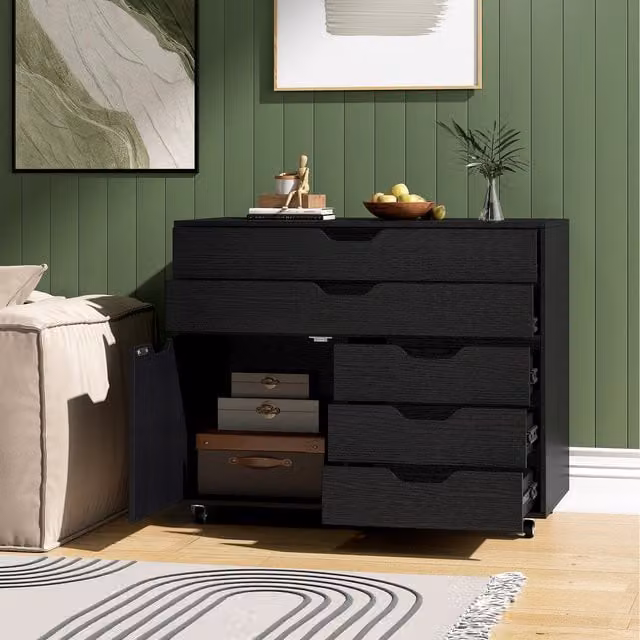COSTWAY Mobile Chest of Drawers in Black