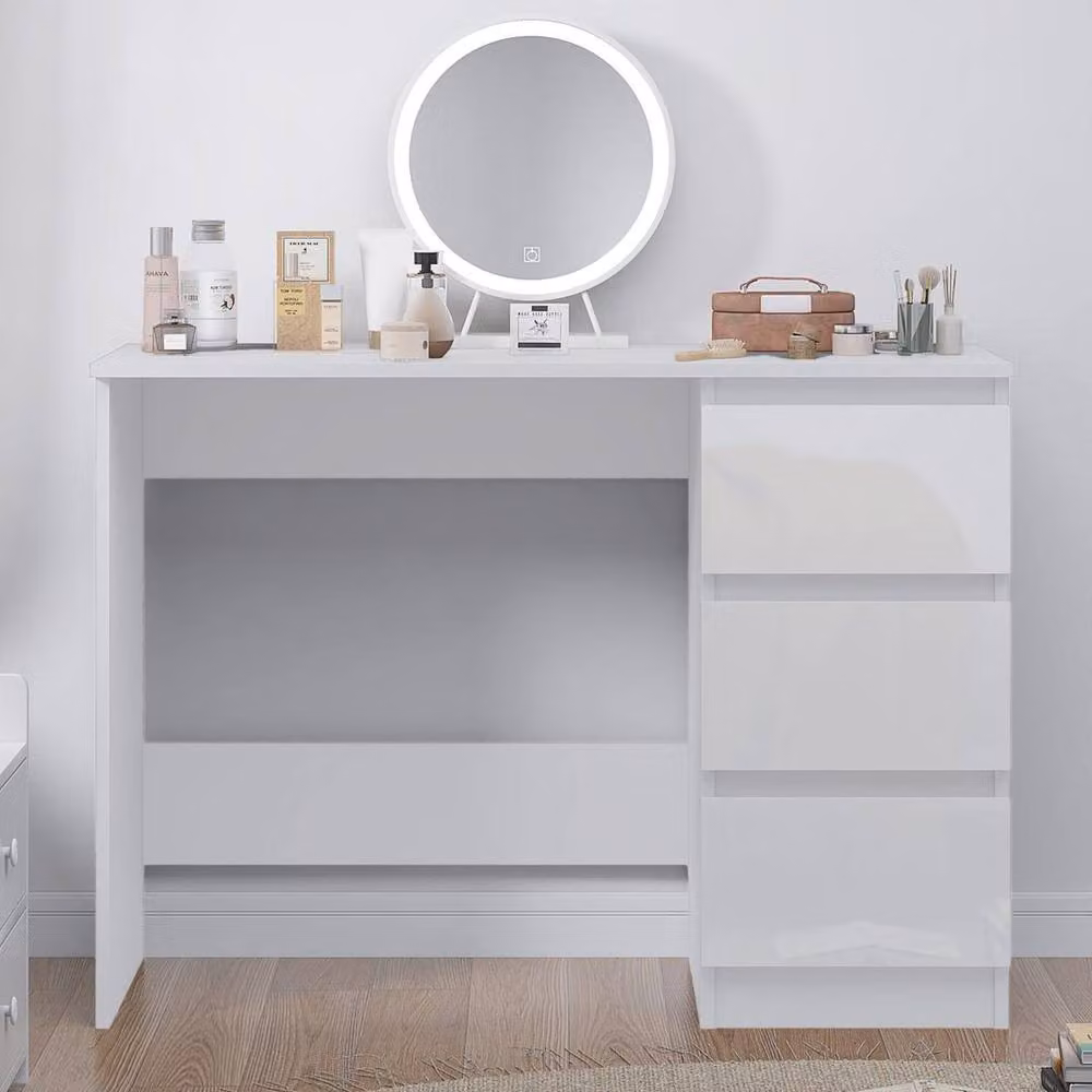 KORVIXA White Gloss Modern Home Office Desk and Dressing Table with 3 Drawers W/D/H: 100 x 100 x 100 cm – 2