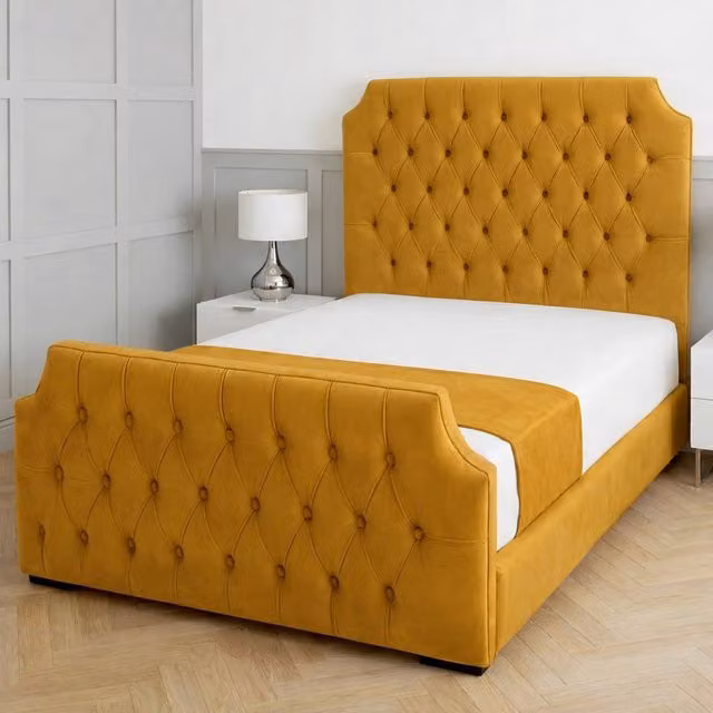 Living Comfort Bedz Westminster Upholstered Velvet Gas Lift Storage Bed with 48 Inch Headboard in Yellow, W/D/H: 180 x 200 cm