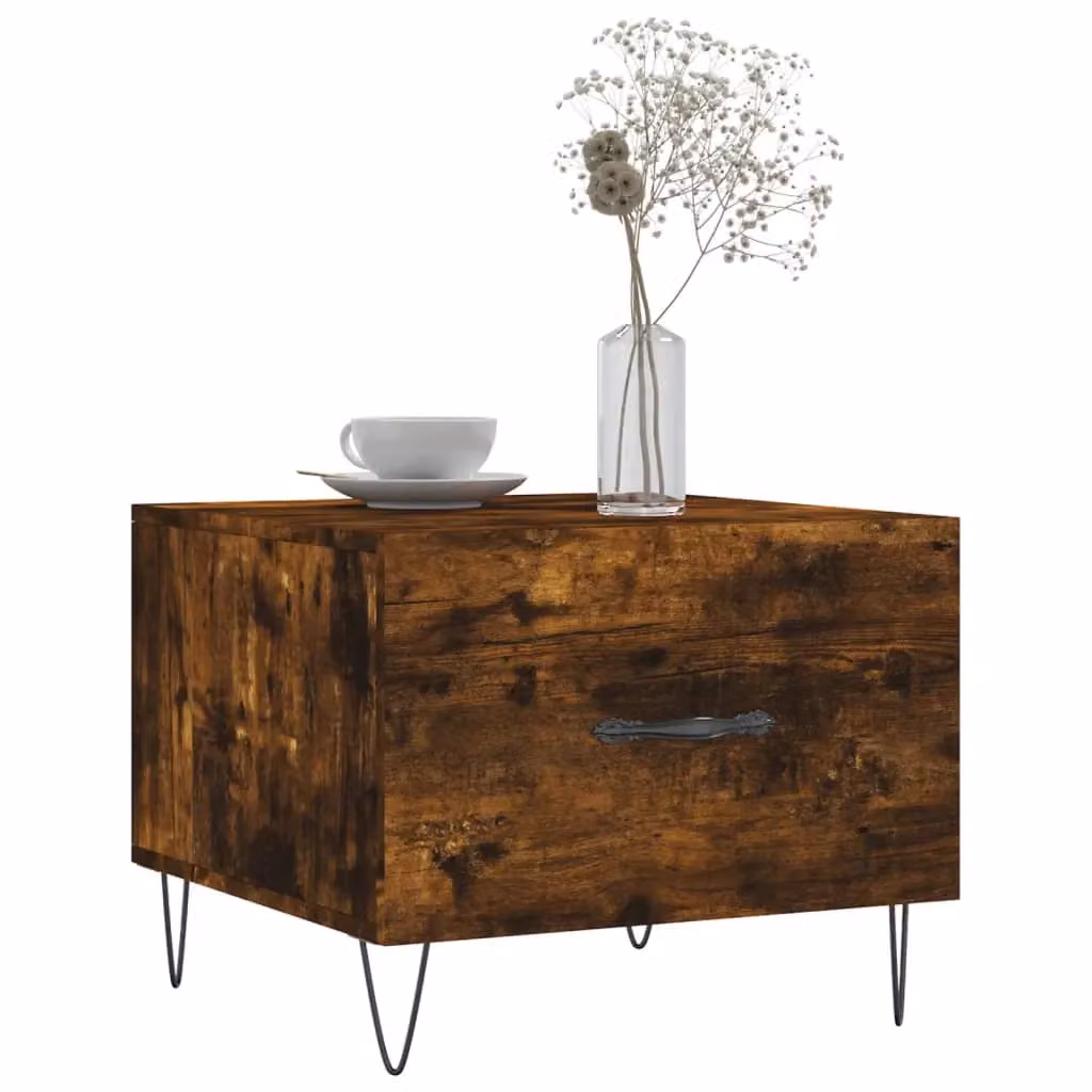 Berkfield Home Set of 2 Smoked Oak Coffee Tables in Brown, W/D/H: 50 x 50 x 40 cm – 3