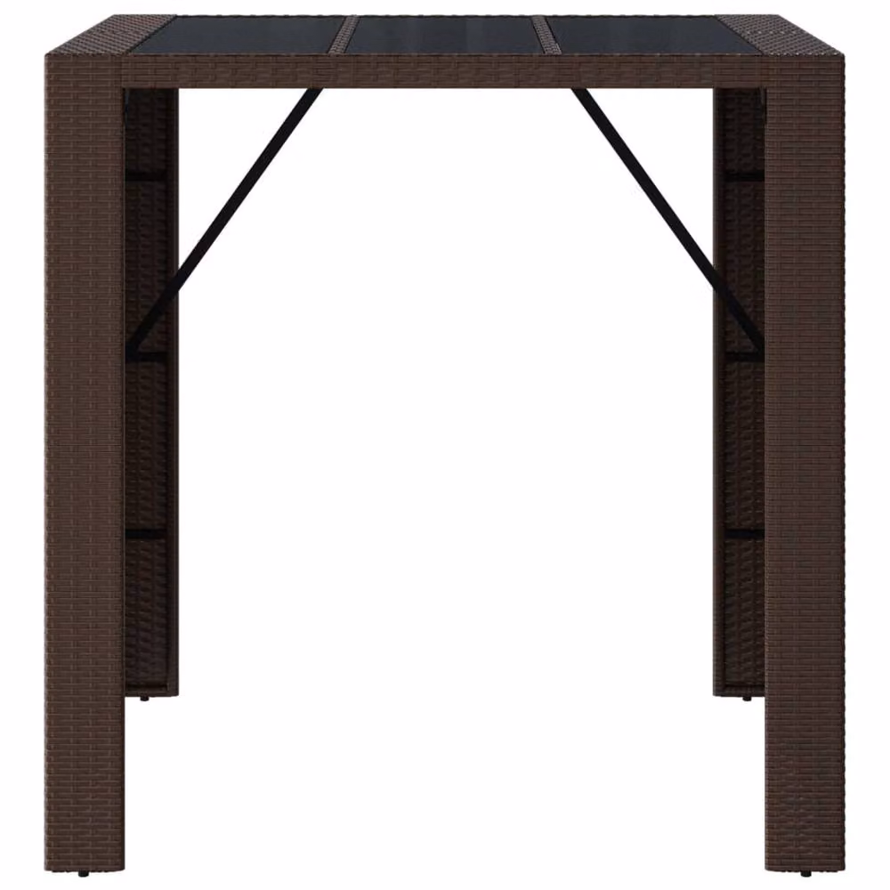 Berkfield Brown Poly Rattan Home Bar Table with Glass Top, W/D/H: 105 x 80 x 110 cm – 3