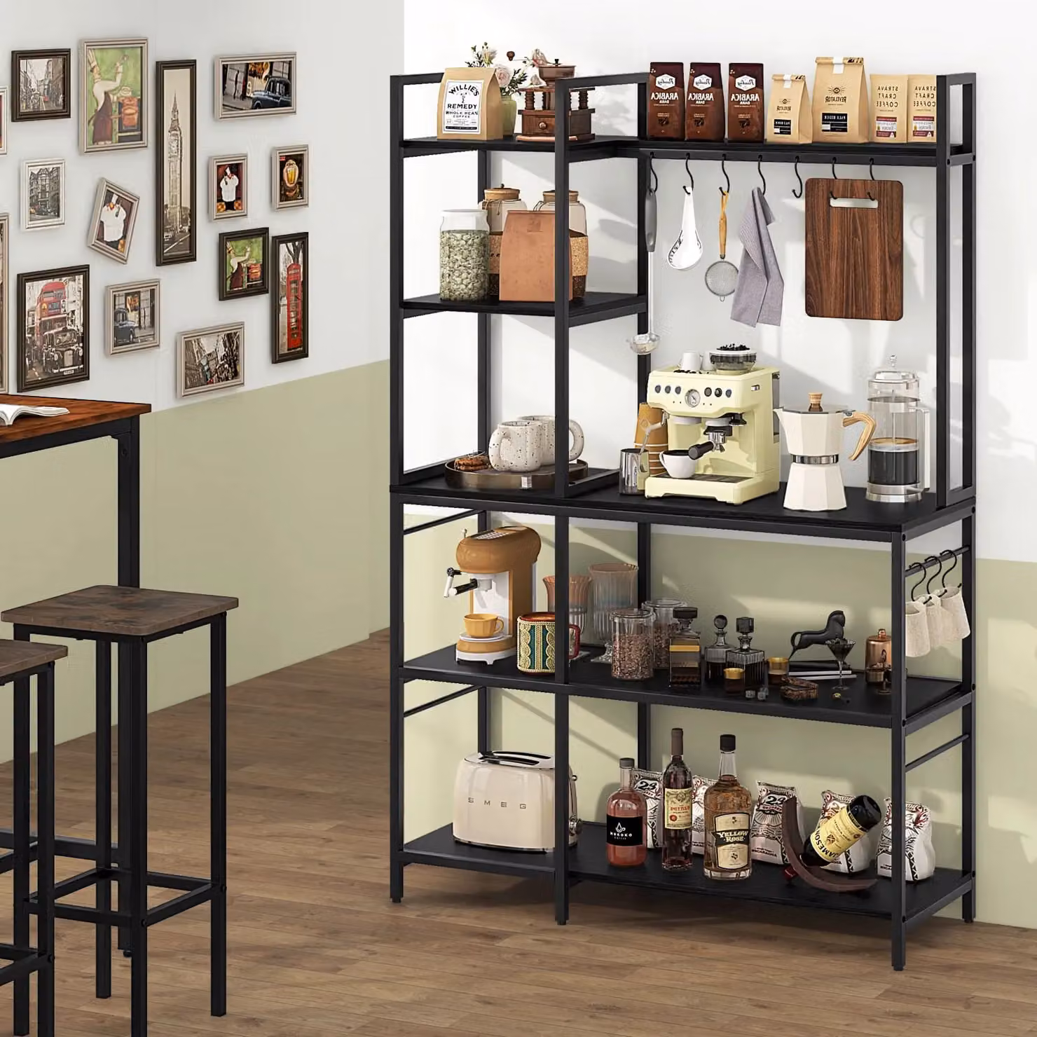 Costway 5-Tier Bakers Rack and Coffee Bar Table in Black, Height: 159 cm – 5