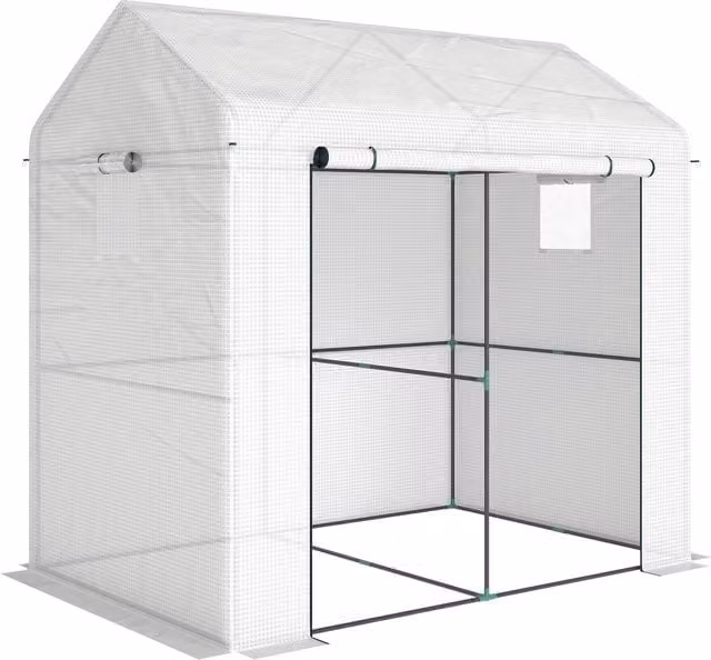 Outsunny White Walk-in Outdoor Tomato Greenhouse with Roll-up Door and Mesh Windows, W/D/H: 140 x 200 x 200 cm – 1