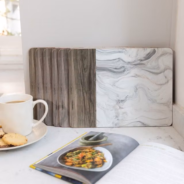 Creative Tops Set of 6 Rectangular Marble Printed Cork-Backed Placemats, White and Grey, W: 30 cm, D: 23 cm – 4