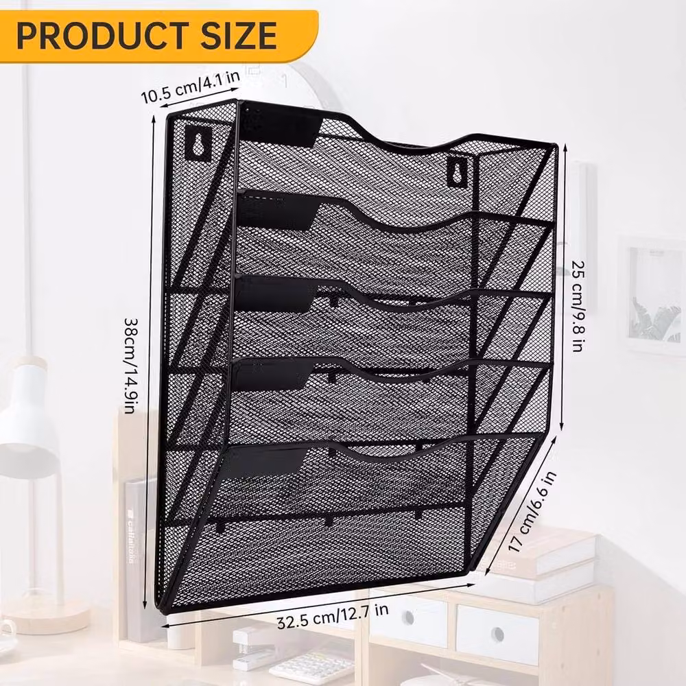 NESTLUNE 5-Tier Wall Mounted A4 Magazine Rack in Matt Black Metal – 2