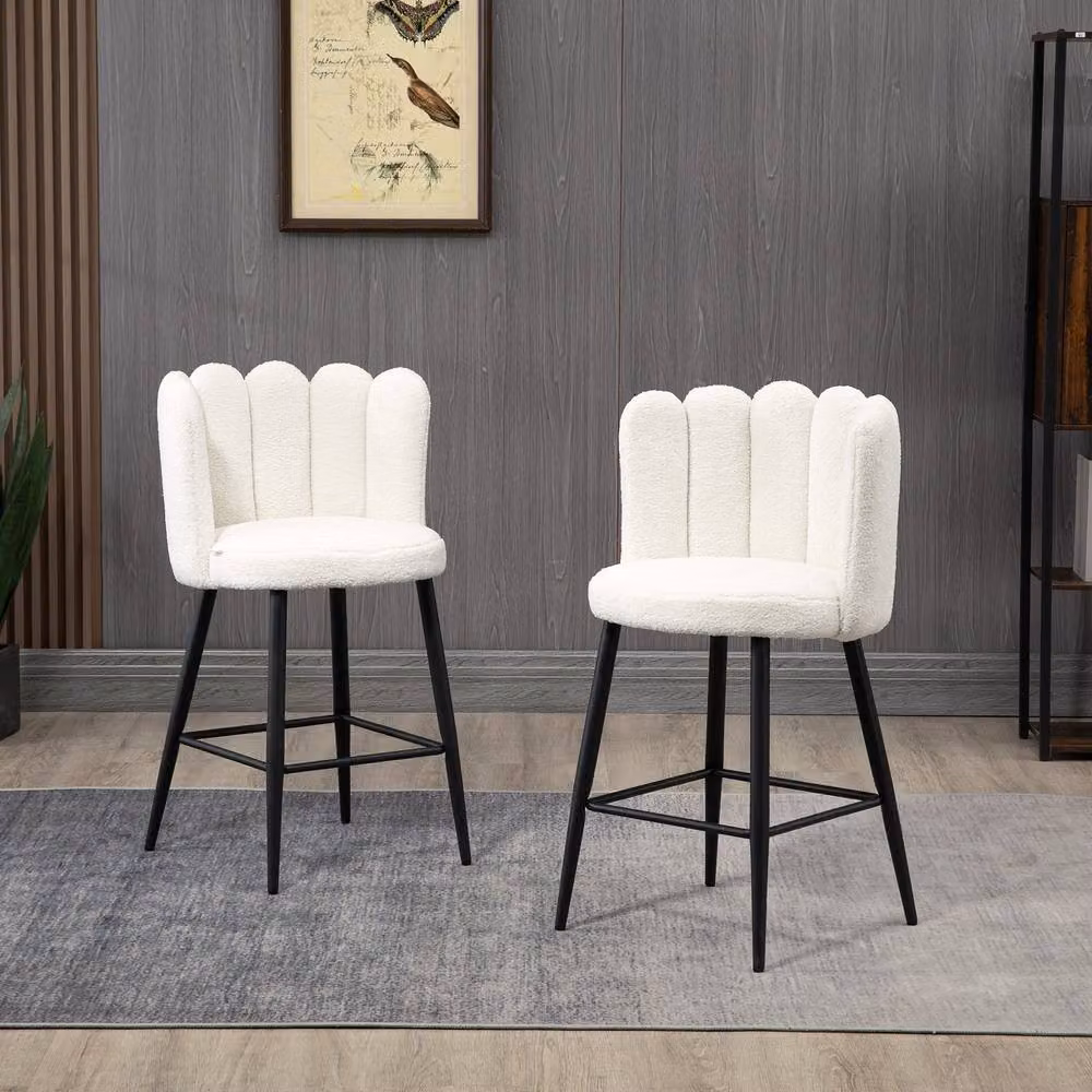 ERGOVEXA Set of 2 Curved Boucle Shell Bar Stools in Cream – 4