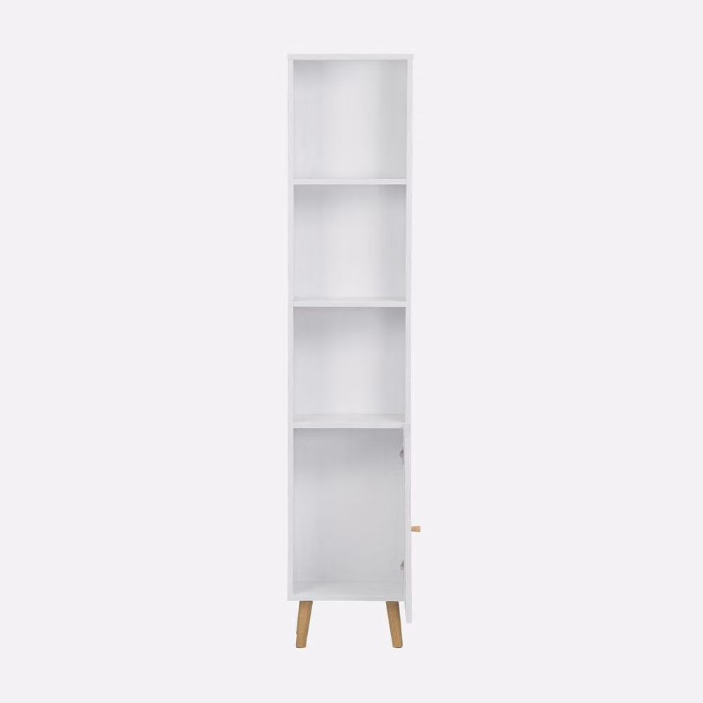 sweeek Boho White Bathroom Storage Column with Rattan Wood Details and Internal Shelves – 2