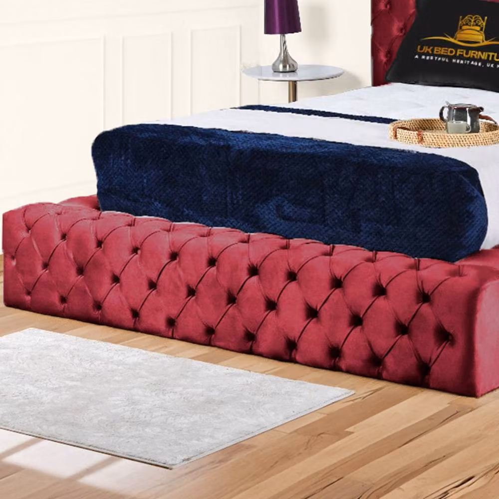UK Bed Furniture Ambassador Ottoman Gas Lift Upholstered Velvet Bed in Maroon, Size: Double (140 x 200 cm) – 3
