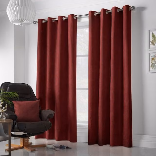 Luxury Living Red Velvet Chenille Eyelet Curtains, Pair, Width: 142 cm, Drop: 229 cm – 1