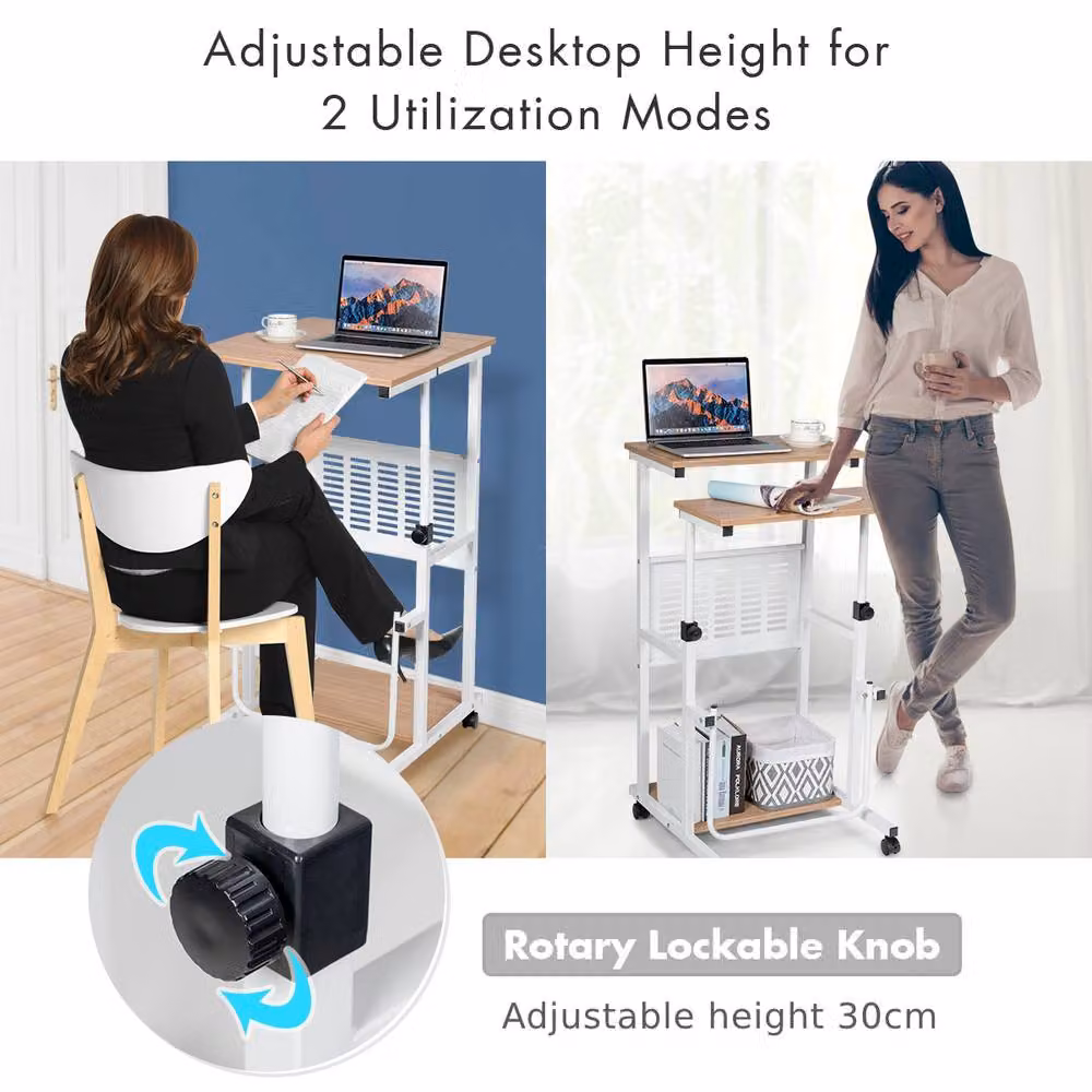 Costway 2 in 1 Height Adjustable Computer Desk and Movable Workstation in White – 5