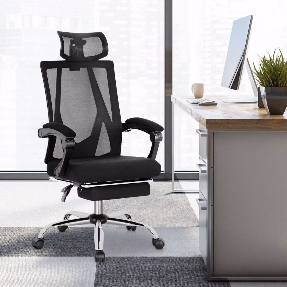 NESTLUNE Comfort Executive Office Chair in Black with Headrest and Height Adjustment – 6