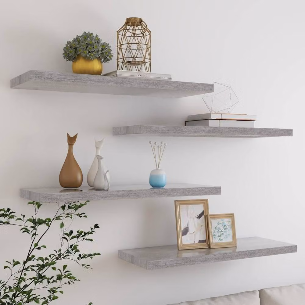 Berkfield Home Set of 4 Floating Wall Shelves in Concrete Grey, W/D/H: 80 x 23.5 x 4 cm – 2
