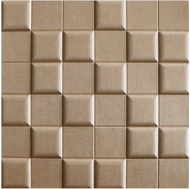 EnerJ Smart Pack of 4 Yellow Geometric 3D PU Leather Adhesive Wall Panels