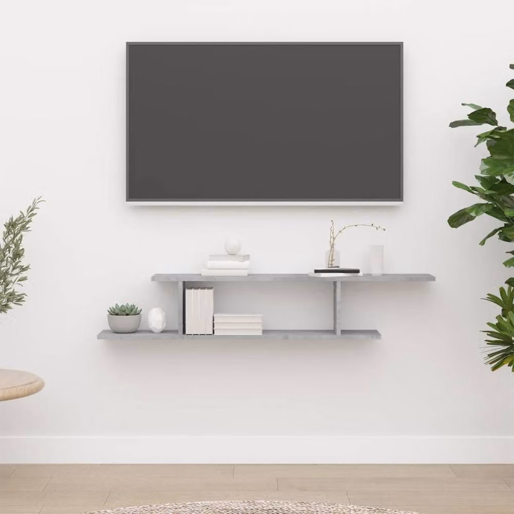 Berkfield Home Wall-Mounted TV Shelf in Concrete Grey, W/D/H: 125 x 23 x 18 cm – 2