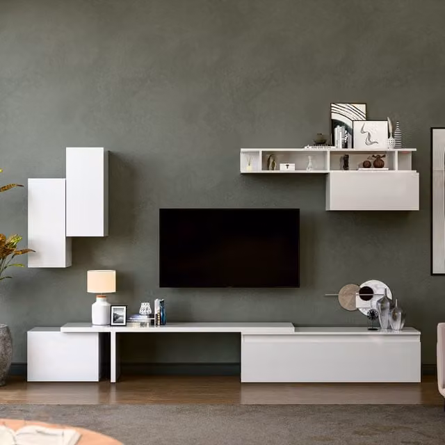 Decorotika Granada Wall Mounted Entertainment Center in High Gloss White