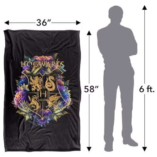 LOGOVISION Harry Potter Hogwarts Floral Foliage Crest Super Soft Fleece Throw Blanket, Multicolour – 4