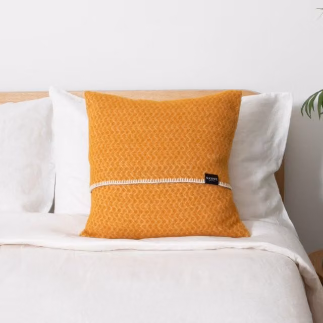 Native Natural Hoop Mustard Yellow Wool Cushion Cover, W/D/H: 45 x 45 x 45 cm