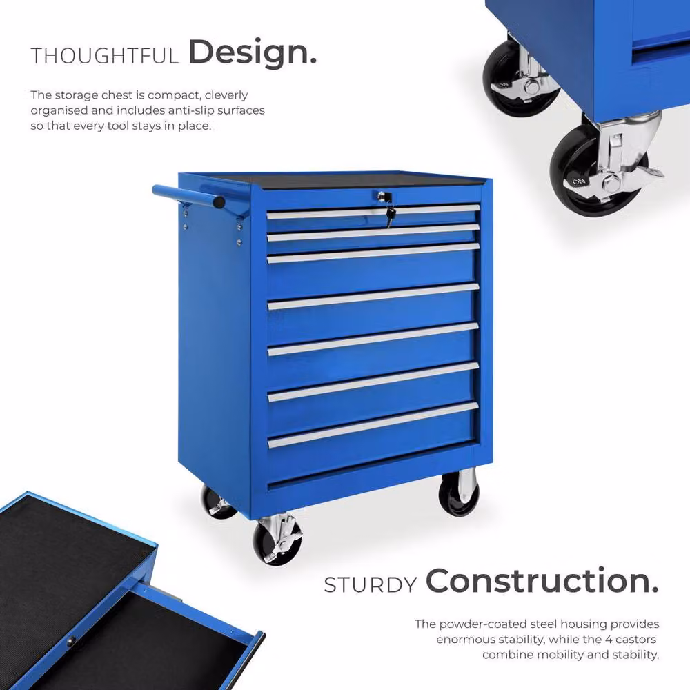 tectake Lockable and Rollable Steel Tool Chest in Blue – 3