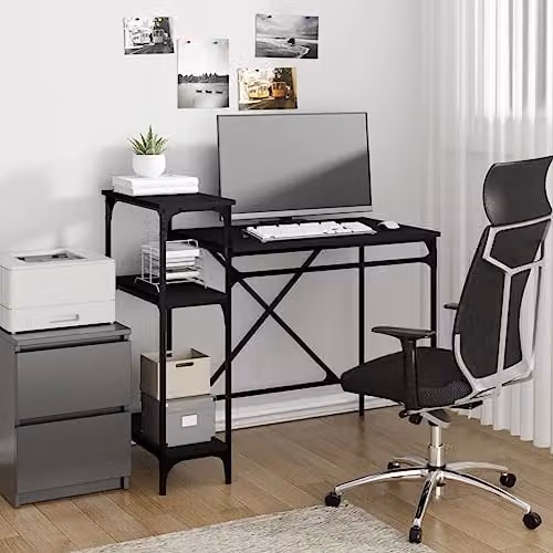 vidaXL Writing Desk with Shelves in Black, W/D/H: 105 x 50 x 90 cm – 2
