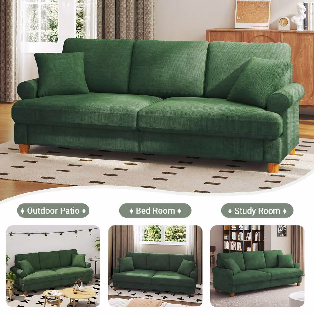 Dprodo Green Chenille Sofa Sleeper with Deep Seats and Scatter Cushions, W: 220 cm, H: 86.5 cm, D: 52 cm – 2