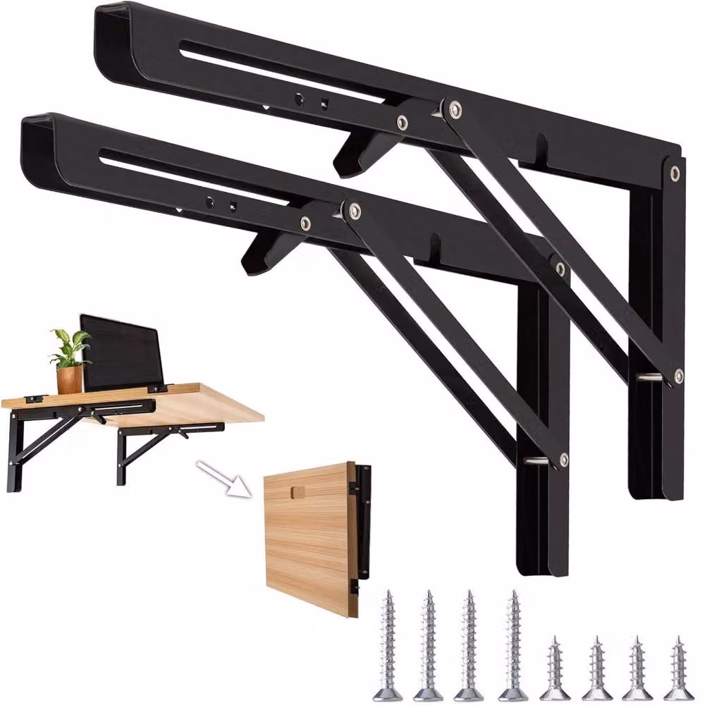 SPETLEK 2-Pack Black Folding Shelf Brackets, Triangle Bench Wall Mounted Brackets, W/D/H: 45 x 52 x 10 cm – 2