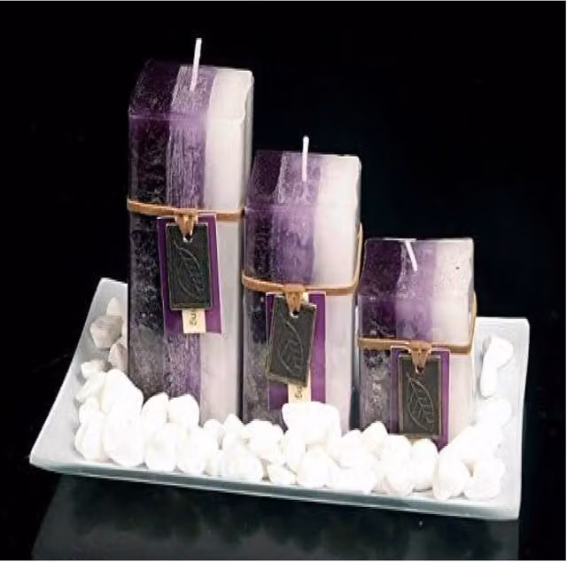 BARGAINS-GALORE Scented Aromatic Mood Wax Candle Gift Set with Glass Plate and Stones in Purple and White – 1