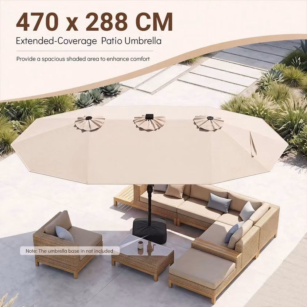 Kelvenix 15ft Double-Sided Cantilever Umbrella with 144 Solar LED Lights in Beige, W/D/H: 470 x 254 x 288 cm – 3