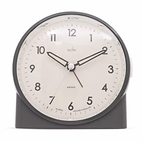 Acctim Arlo Analogue Backlight Alarm Clock with Non-Ticking Sweep and Luminous Tipped Hands in Blue or Grey – 1