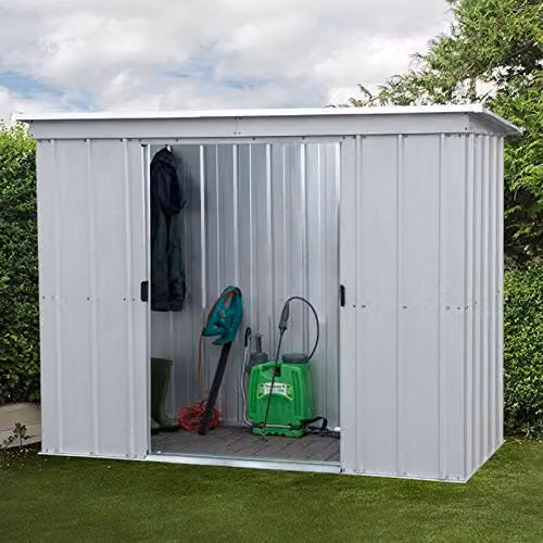 Yardmaster Deluxe Apex Metal Shed in Green with Gable Roof and Sliding Doors