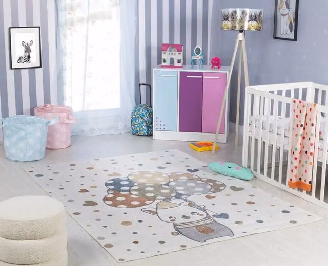 Livabliss Lilian Washable Kids Rug, Multicoloured Beige and Grey, W: 160 cm, D: 215 cm