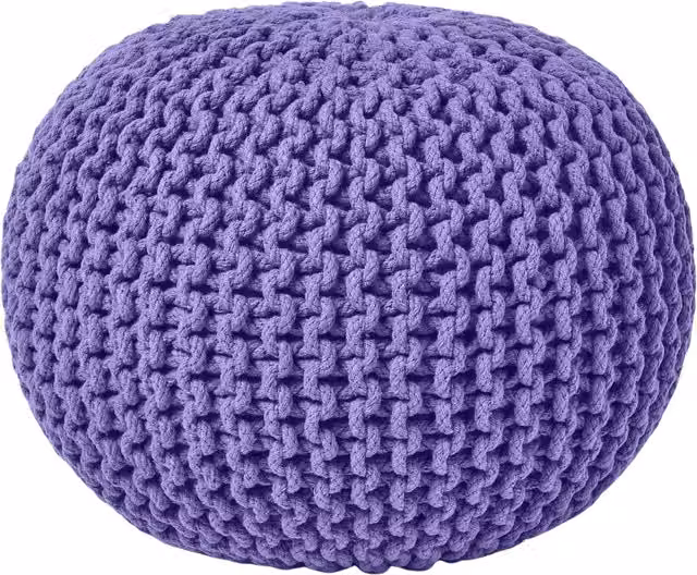 Homescapes Round Cotton Knitted Pouffe in Purple, Diameter: 40 cm
