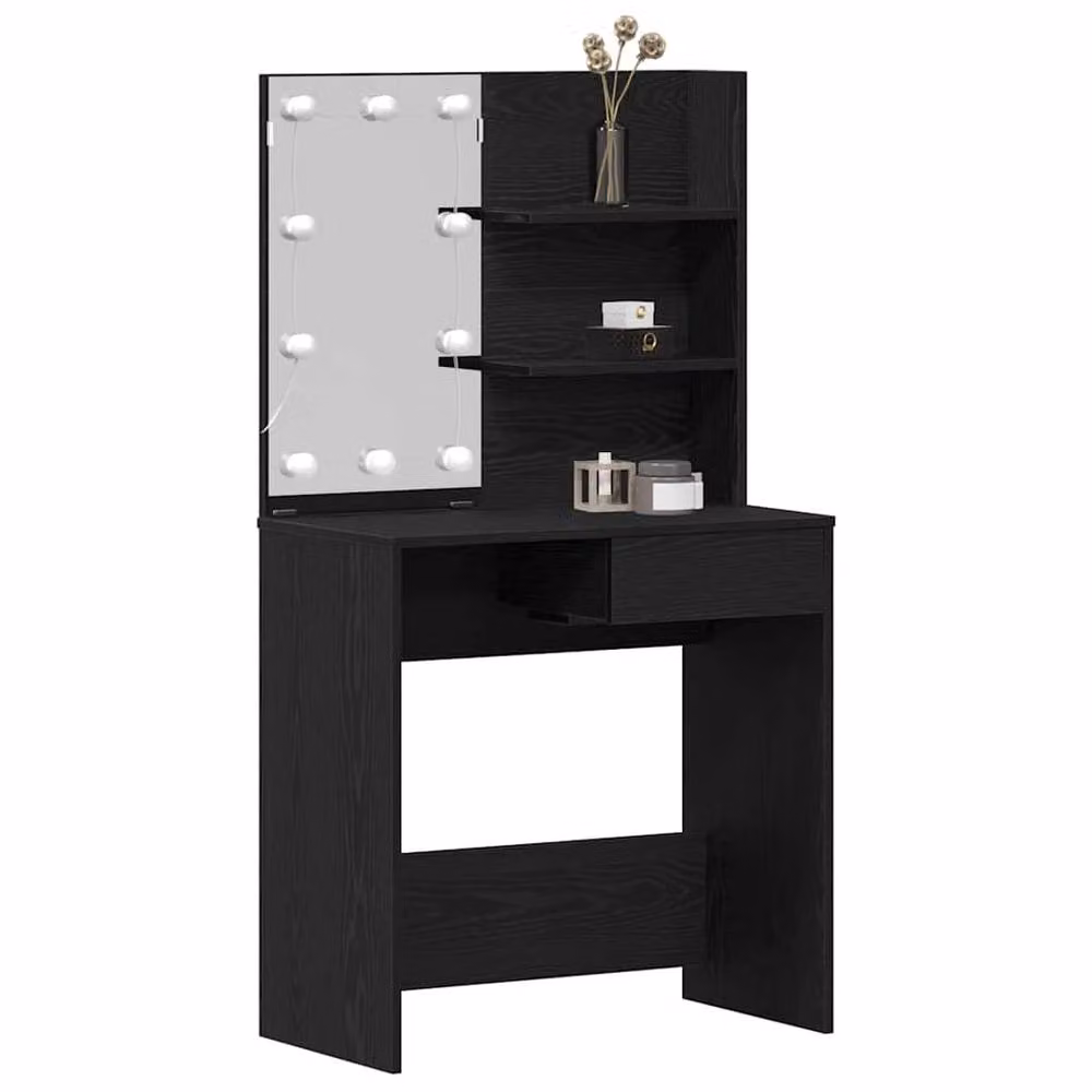 Berkfield Home LED Dressing Table in Black Oak, W: 74.5 cm, D: 40 cm, H: 141 cm – 3