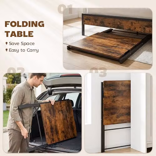 HOMCOM Compact Folding Computer Desk in Rustic Brown, W/D/H: 86 x 66 x 82 cm – 3