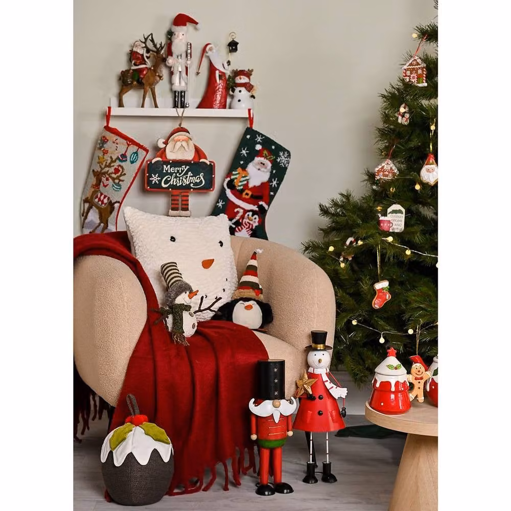 Widdop and Co Santa & Friends Snowman Cushion, W/D/H: 40 x 40 x 40 cm, Brown, Black, Orange and White – 3