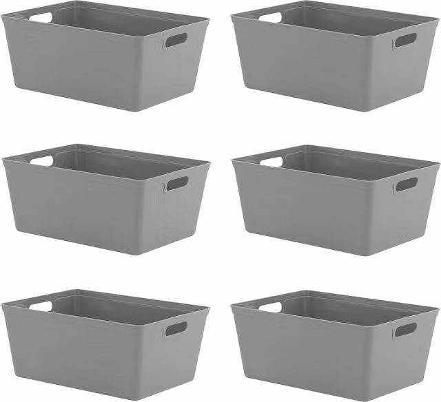 Simpa Set of 6 Grey Plastic Studio Organiser Trays with Handles, 11L – 1