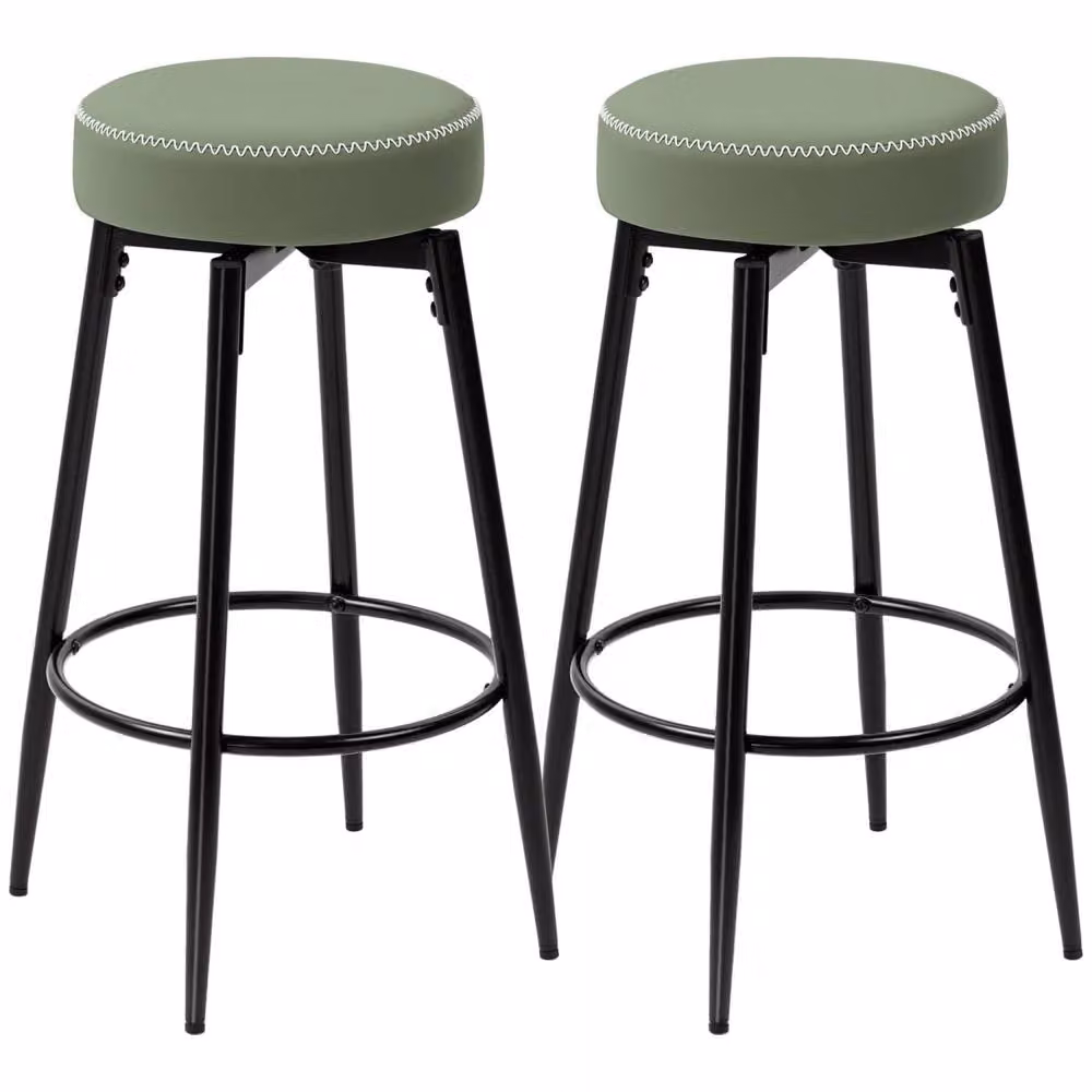 Wyld Haus Rivali Faux Leather Bar Stools Set of 2 in Green and Black with Footrests – 2