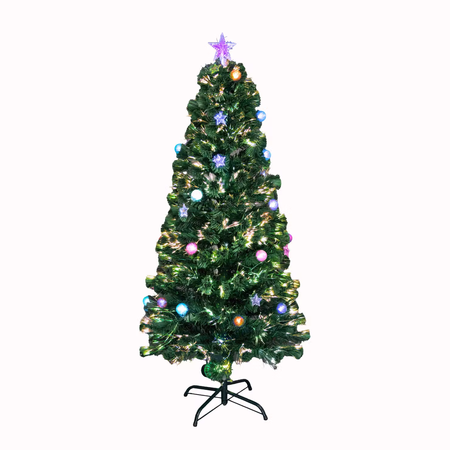 Shatchi Green 120cm LED Pre-Lit Fibre Optic Christmas Tree with Baubles and Stars – 2