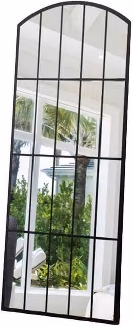 Minster Decorative Vintage Garden Wall Mirror in Black Metal, W: 75 cm, H: 170 cm