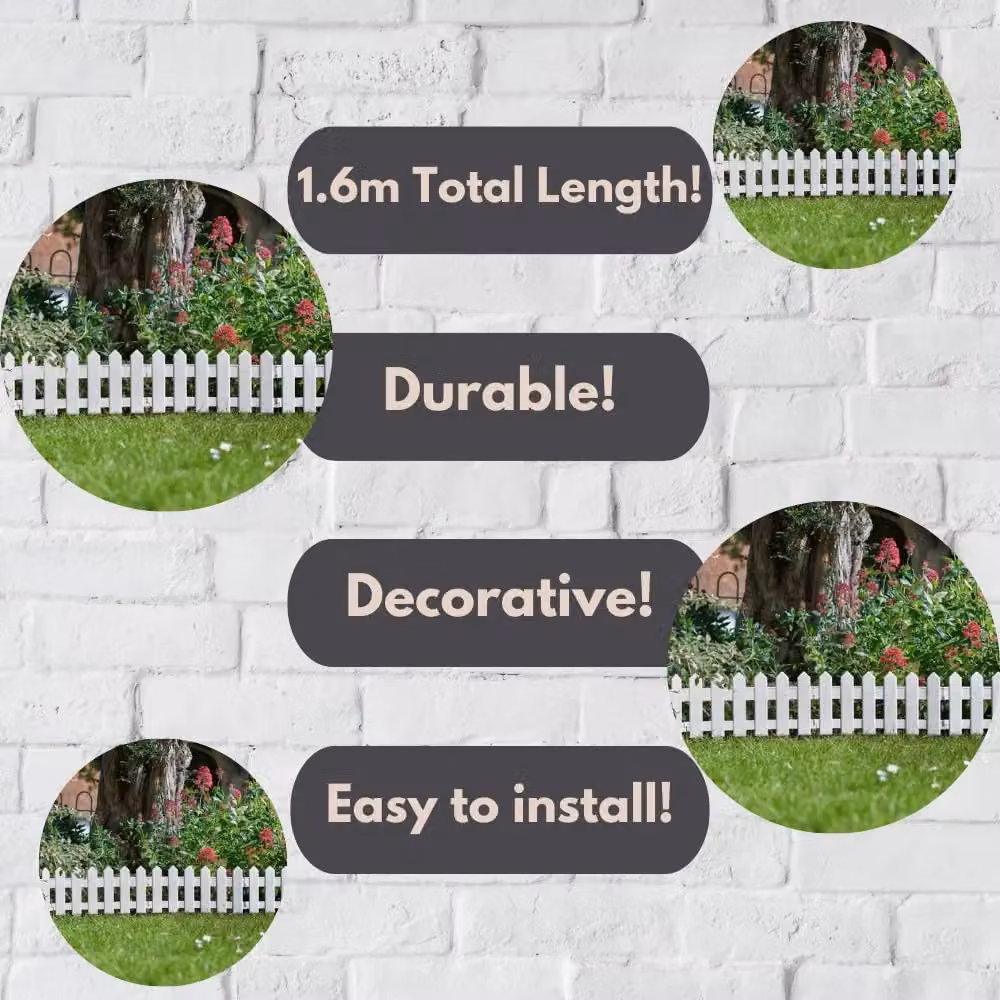 Marco Paul 4-Piece White Plastic Decorative Picket Fence Garden Edging Panels, W: 40 cm, H: 30 cm – 6