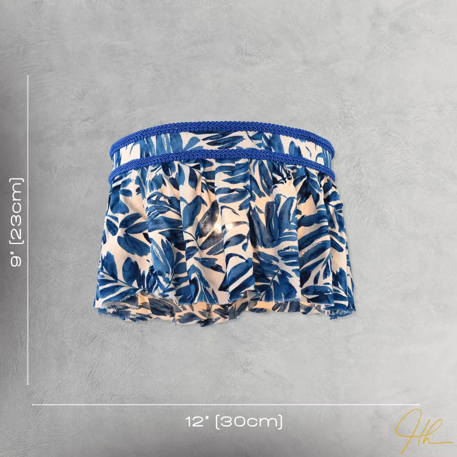 Happy Homewares Hanging Cotton Pendant Shade with Blue Print and Embroidered Trims in Midnight – 5