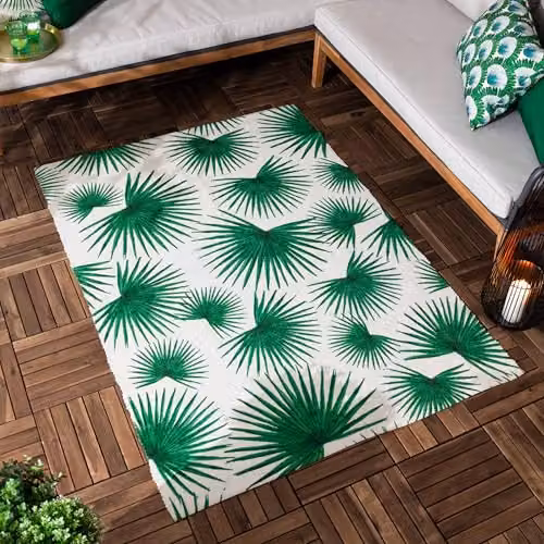 Riva Home Algave Art Deco Floral Flatweave Washable Indoor/Outdoor Rug, Green, W: 120 cm, L: 170 cm – 1