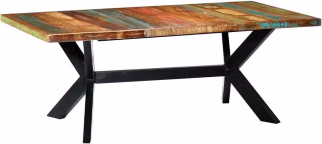Berkfield Home Rectangular Industrial Dining Table in Multicolour Solid Reclaimed Wood, W/D/H: 200 x 100 x 75 cm