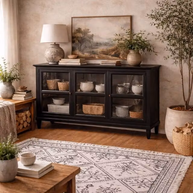Wyld Haus Honley Black 3 Glass Door Sideboard W/D/H: 150 x 36 x 81.5 cm
