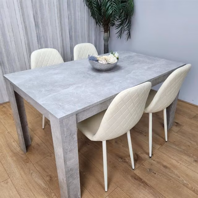 KOSY KOALA Modern Rectangular Dining Table and 4 Chair Set in Brown with Beige and Grey Accents, W/D/H: 120 x 77 x 75 cm
