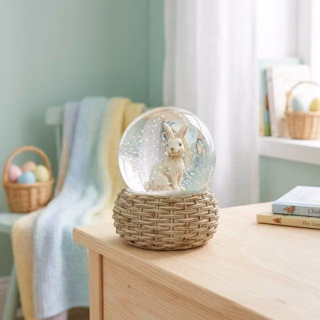 Garden Greatness Springtime Whimsical Bunny Waterball Display Ornament in White, Pink and Multicolour