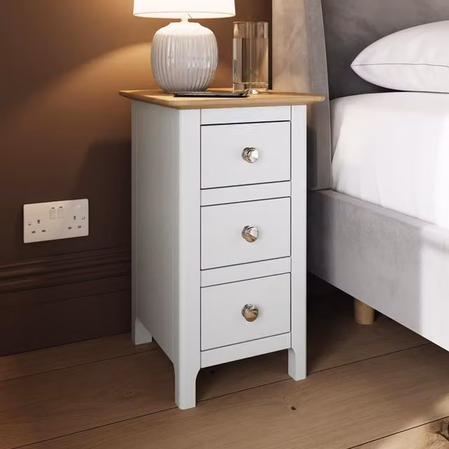 FWStyle 3 Drawer Oak Veneer Bedside Chest of Drawers in White Linen – 1