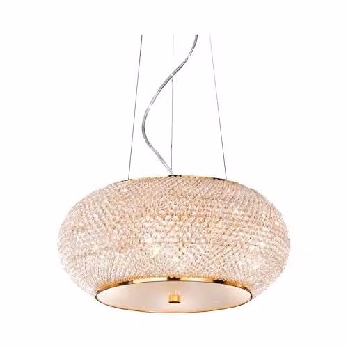 Netlighting Pasha 6 Light Gold Crystal and Glass Pendant Ceiling Light with Adjustable Height and E14 Bulbs